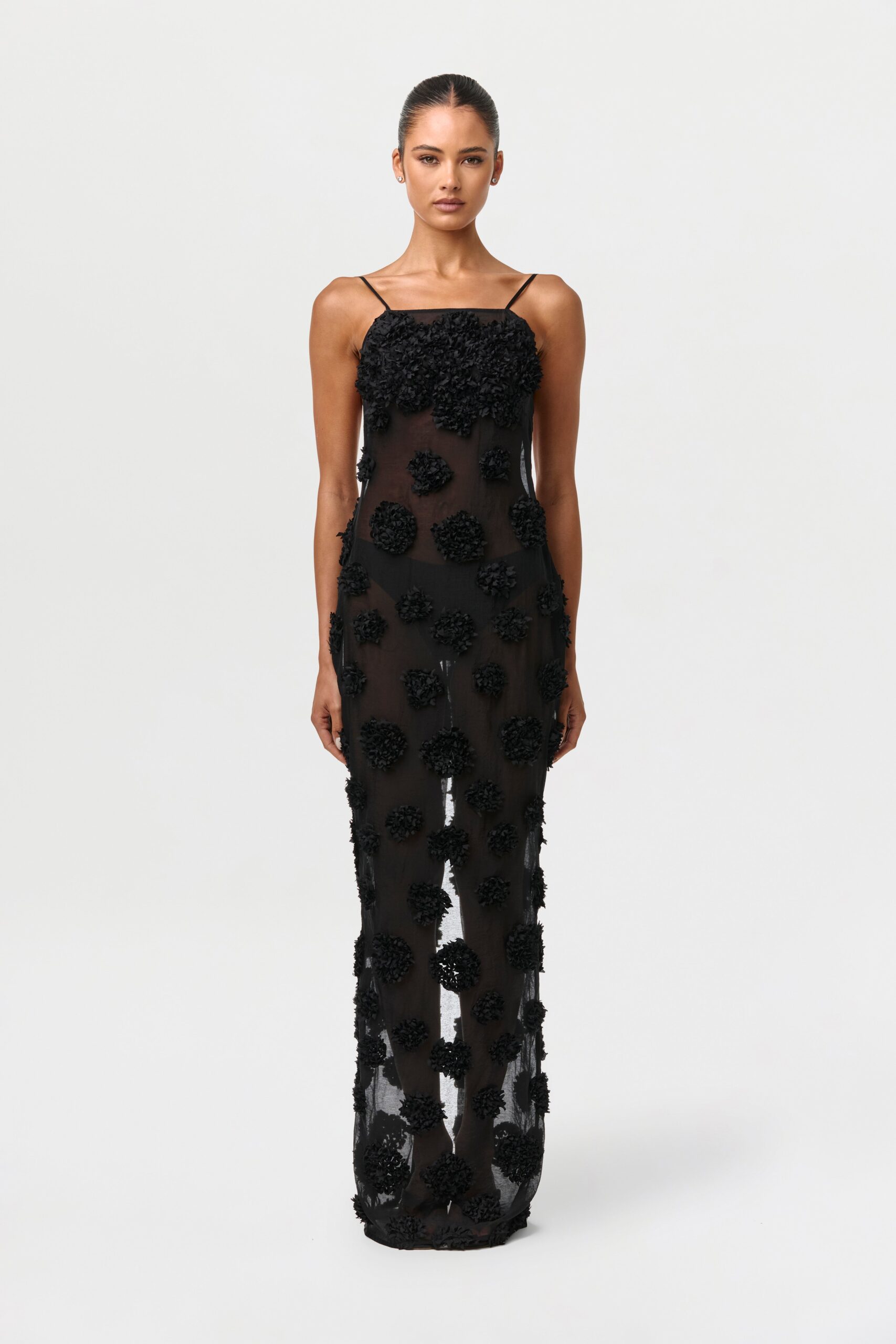 Floral Appliqu?? Open Back Dress