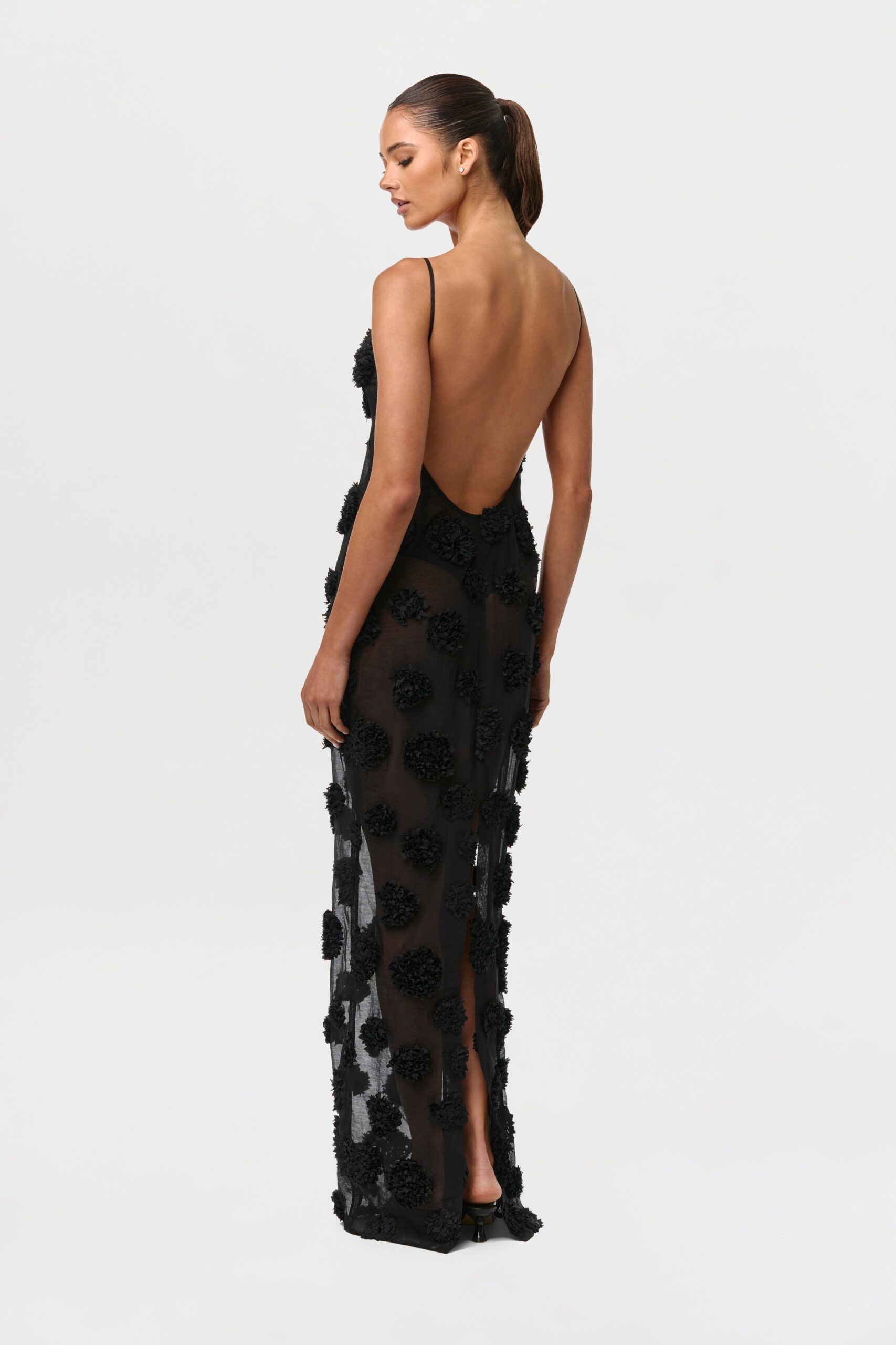 Floral Appliqu?? Open Back Dress - Image 4
